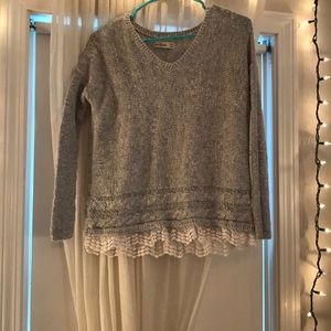Blue grey sweater with lace detailing